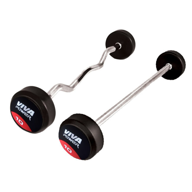 VIVA Power  Rubber Coated Fixed Barbells with Straight & Curl Bar